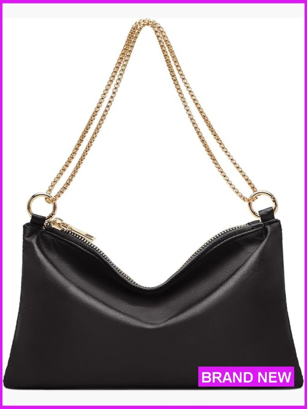Satin Evening Clutch with Detachable Chain Strap Formal Shoulder Bag